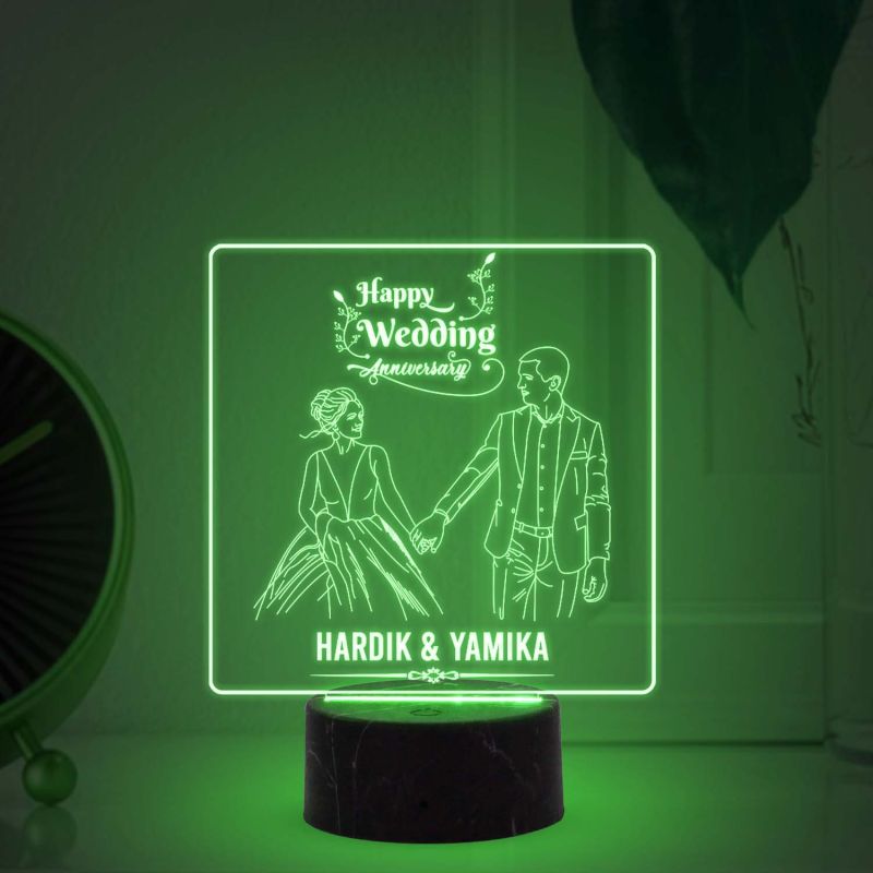 Personalized Happy Wedding Anniversary Night Lamp with Warm White Light Customized with Names Anniversary Gifts for Couple